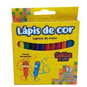 Lápis de Cor Sextavado Curto 12 Cores Escolar Make+