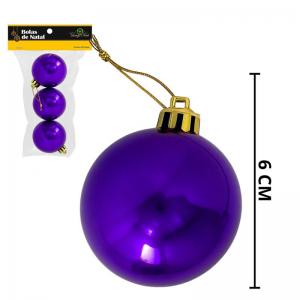 Bola Natal 60Mm Met.lisa Roxa com 3 Bolas