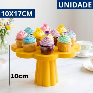 Porta Doce Redondo Plástico Amarelo Flor 10x17cm Decorativo Mesa Festa