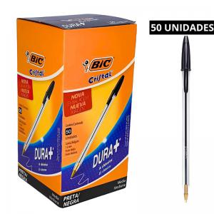 Kit 50 Canetas Bic Cristal Preta Escritório
