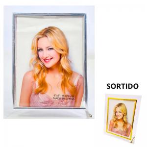 Porta Retrato Vidro 15X20 Horizontal Vertical Reto Decorado Liso Prata/Dourado - Xh