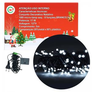 Cordão Luminoso Natalino Branco Sequencial 5M