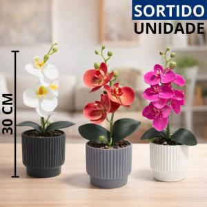 Arranjo Orquídea Artificial Realista 30Cm Vaso Plástico Decoração Mesa Casa