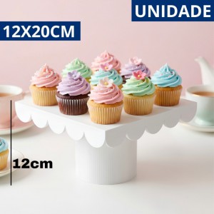 Boleira Quadrada Plástica Branca Barrada 12x20cm Pé Removível Elegante