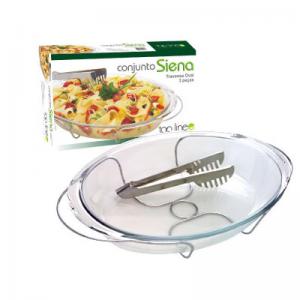Conjunto Travessa Vidro Oval Top Line 3 Peças