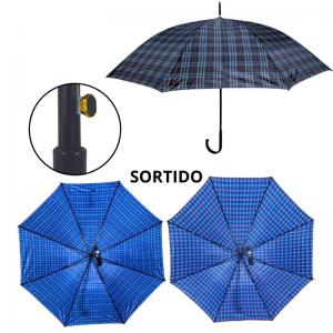 Guarda-Chuva Grande Xadrez Cabo Curvo 95Cm
