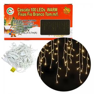 Pisca Natal Cascata Led Branco Quente 100 Lâmpadas 3M