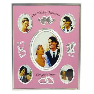 Porta Retrato Metal para 5 Fotos 9X13 e 5X5 para Casamento Rosa Vertical - C.o