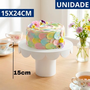 Boleira Plástica Redonda Branca 24cm Pé Removível Suporte Bolo Festa