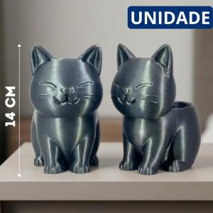 Vaso Decorativo Gato para Cactos e Suculentas Plástico Grafite 14Cm