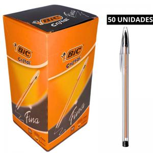 Kit 50 Canetas Bic Cristal Fina Preta Escritório