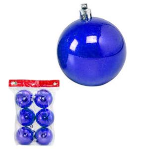 Bola Natal 40Mm Metalizado Azul com 6 Bolas - C.o