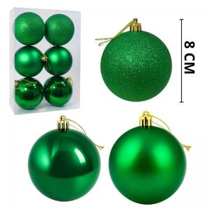 Bolas Natalinas Verdes 80Mm Glitter e Fosco Kit/6