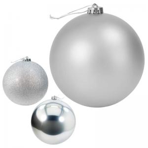Bola de Natal 150Mm Prata Glitter Decorativa