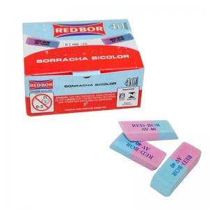 Borracha Bicolor Azul/Rosa Redbor Escolar Caixa 40 Unidades