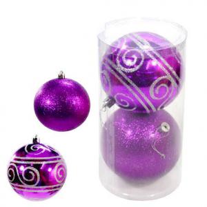 Bola Natal 100Mm Tubo Decorado Lilas com 2 Bolas - C.o