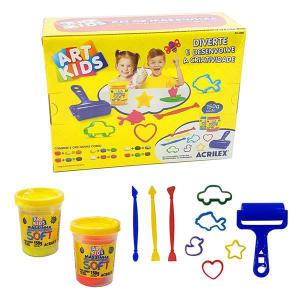 Kit Massa Modelar de Amido 2 Cores 300Gr com 5 Moldes - Acrilex