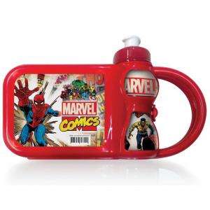 Lancheira Plástica com Garrafa Squeeze Marvel Comics - Plasduran