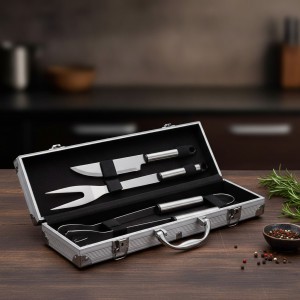 Conjunto Churrasco Inox 3 Peças Maleta Alumínio Profissional Presente