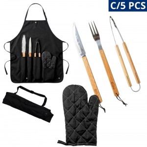 Conjunto Churrasco 5 Peças Completo Profissional Cabo Madeira Acessórios Presente