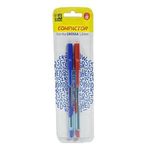 Caneta Esferográfica Compactor 07B 1.2Mm Azul/Vermelha Kit 2 Unidades