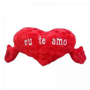 Almofada de Pelúcia Coração Mão e Frase 45X80Cm Decoração Romântica