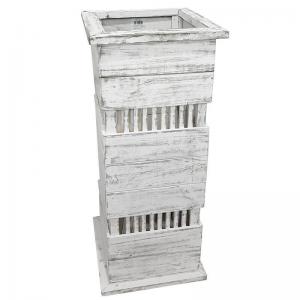 Coluna Madeira Thor G Branco Patinado 35X35X85 - Cestas Brancas