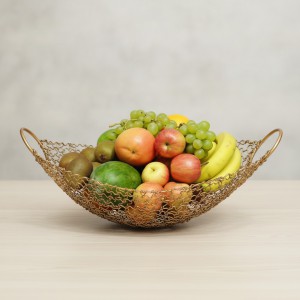 Kit Fruteira Metal Telada Dourada Barca Mesa Decorativa 3 Peças