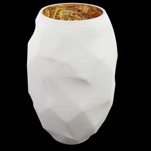 Vaso Vidro Decorado Branco Fosco com Dourado Espelhado 15X15Cm - Grillo
