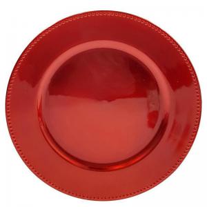 Sousplat Redondo Borda Decorada Vermelho 33 Cm - Rei do Armarinhos
