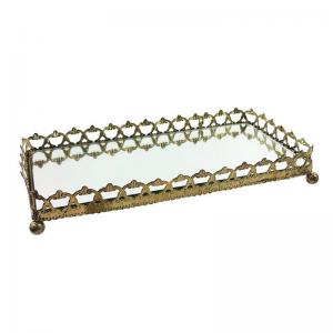 Bandeja de Metal Decor Coroa com Espelho Dourado Retangular - Lilian