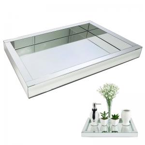 Bandeja Retangular Prata Vidro 31X41Cm - Decoração Luxo