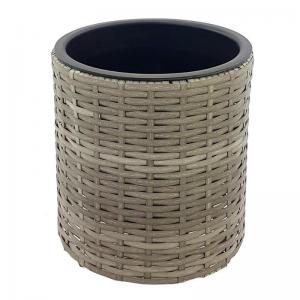 Vaso Plástico Redondo Vietnamita Rattan Cinza Grande 26X24Cm - Grillo