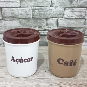 Porta Mantimentos Plástico Tampa com Rosca Redondo Cafe/Açúcar com 2 Peças 850Ml Cada - Ercaplast