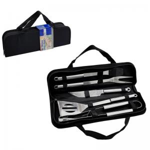 Conjunto Churrasco Inox Aço 5 Peças Estojo Presente Churrasqueiro
