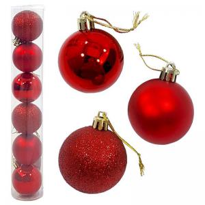 Bola Natal 50Mm Metalizada Vermelho com Glitter 6 Bolas - Centro Oeste