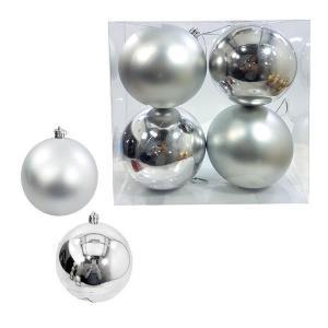 Bola Natal 100Mm Metalizada e Fosca Prata com 4 Bolas - Centro Oeste