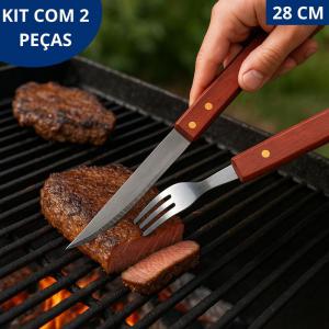 Kit Churrasco Inox Cabo Madeira 2 Peças Presente