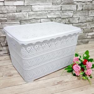 Caixa Plastica Organizadora Decorada Rendada Branca Grande 21X33X25Cm - Centro Oeste