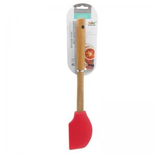 Espátula Silicone Vermelha Cabo Madeira 32Cm Cozinha
