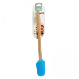 Espátula Silicone Azul Cabo Madeira 26Cm Cozinha