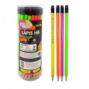 Lapis Preto N.2 Brw Cores Sortidas Lisas Neon Redondo Hb Caixa com 72 Lapis com Borracha - Brw