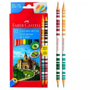 Lapis de Cor Inteiro 12 Cores com 2 Bicolor - Faber-Castell