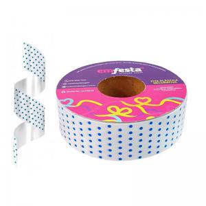 Fita Decorativa Emfesta 30Mmx50Mt. Estampada Branca Poa Azul - Emfesta