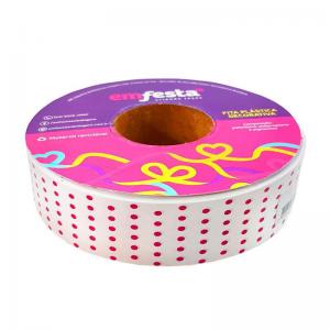 Fita Decorativa Emfesta 30Mmx50Mt. Estampada Branco Poa Pink - Emfesta