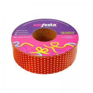 Fita Decorativa Emfesta 30Mmx50Mt. Estampada Vermelho Poa Amarelo - Emfesta