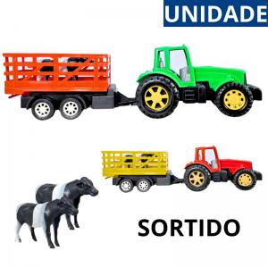 Trator Infantil com Boi e Carreta Diverplas - Cores Sortidas