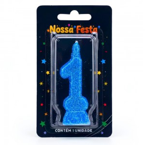 Vela Aniversário Número 1 Azul Glitter Decoração Bolo Festa Infantil Adulto