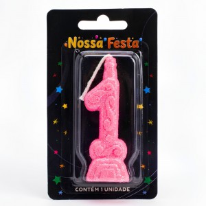 Vela Aniversário Número 1 Rosa Glitter Decoração Bolo Festa Infantil Menina