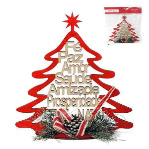 Enfeite Natal para Mesa Árvore com Frases Decorada com Pinha 22Cm - Master Christmas